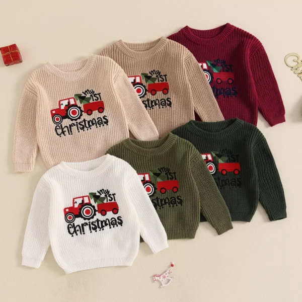 Christmas Baby Sweater with Letter & Tractor Embroidery - Image 2