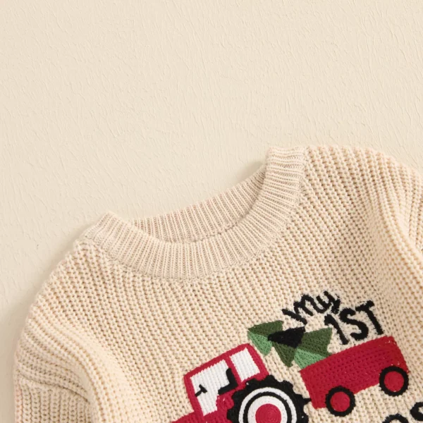 Christmas Baby Sweater with Letter & Tractor Embroidery - Image 5