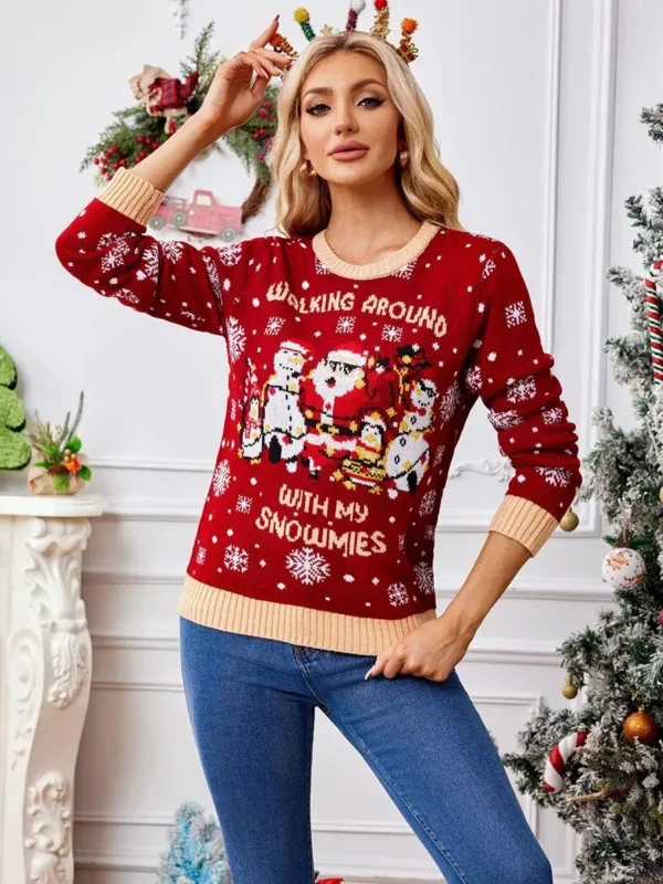 Women's Burgundy Funny Christmas Sweater - Image 3