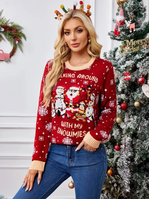 Women's Burgundy Funny Christmas Sweater - Image 2