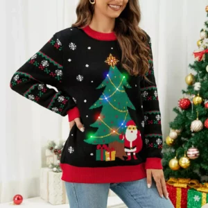 Women's LED Light-Up Christmas Tree Jacquard Knit Sweater