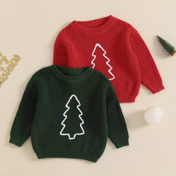 Christmas Toddler Sweater with Tree Embroidery – Festive Long Sleeve Pullover - Image 2
