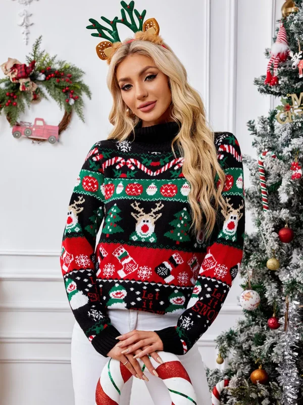 Funny Women's Christmas Sweater with Snowman Design and Turtleneck - Image 4