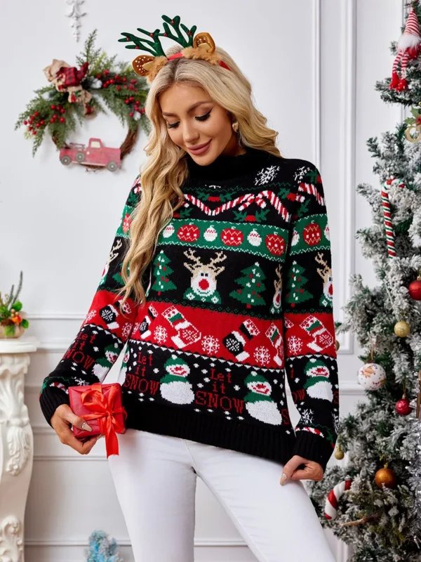 Funny Women's Christmas Sweater with Snowman Design and Turtleneck - Image 5