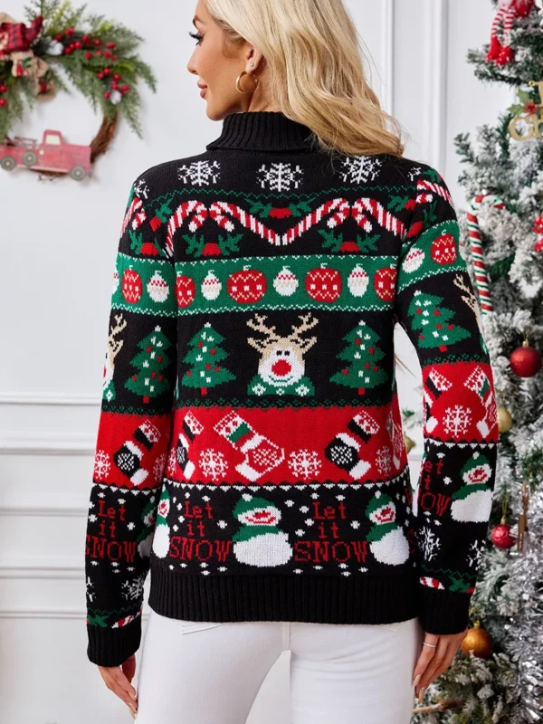 Funny Women's Christmas Sweater with Snowman Design and Turtleneck - Image 3