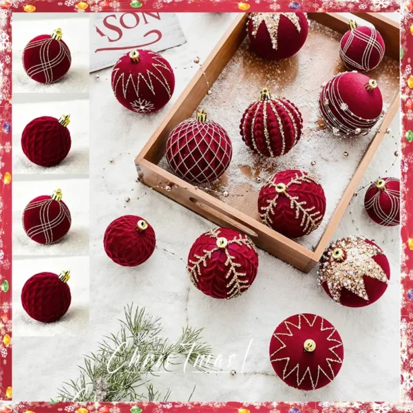 4Pcs Christmas Red Flocking Painted Balls - Image 2