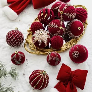 4Pcs Christmas Red Flocking Painted Balls