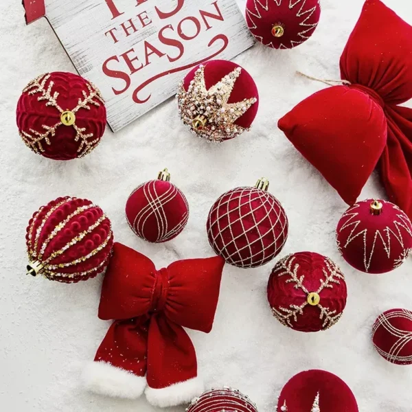 4Pcs Christmas Red Flocking Painted Balls - Image 5