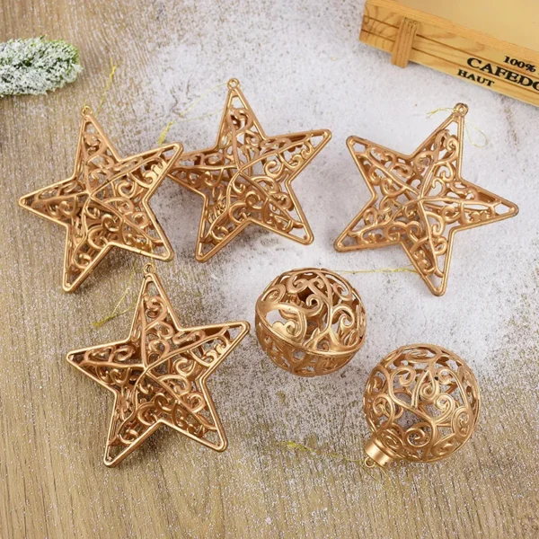 Gold Hollow Star Christmas Balls - Image 5