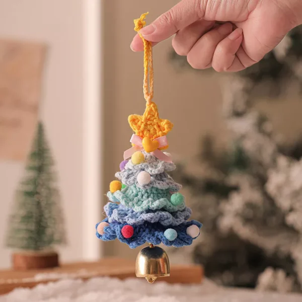 Handcrafted Crochet Christmas Tree Hanging Ornament with Bell - Image 5