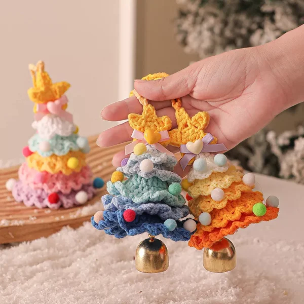 Handcrafted Crochet Christmas Tree Hanging Ornament with Bell - Image 3