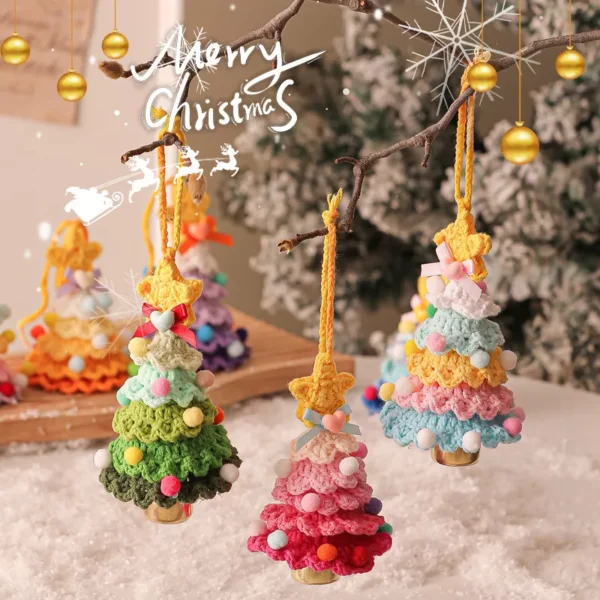 Handcrafted Crochet Christmas Tree Hanging Ornament with Bell - Image 2