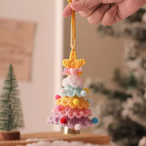 Handcrafted Crochet Christmas Tree Hanging Ornament with Bell - Image 6