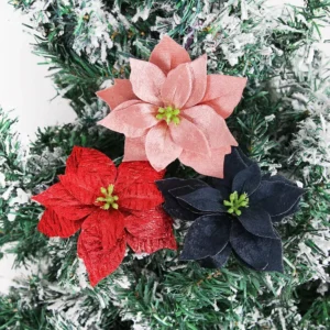 12cm Multi-Color Velvet Artificial Christmas Flowers for Holiday Decorations