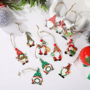 12PCS Wooden Christmas Gnome Pendants for Tree & Home Décor