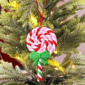 Cute Clay Lollipop Christmas Tree Ornament with Bowknot Decoration