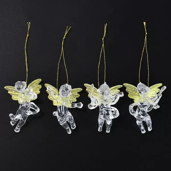 4pcs Transparent Angel with Gold Wings Christmas Tree Ornaments - Image 5