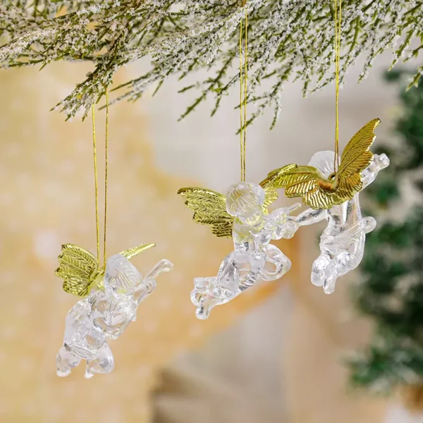 4pcs Transparent Angel with Gold Wings Christmas Tree Ornaments - Image 6