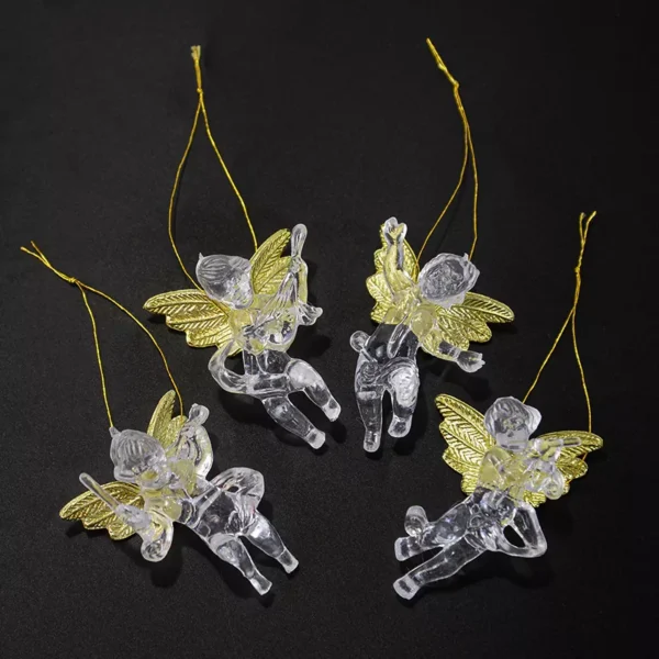 4pcs Transparent Angel with Gold Wings Christmas Tree Ornaments - Image 4