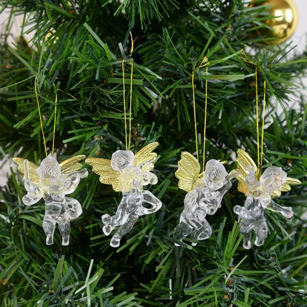 4pcs Transparent Angel with Gold Wings Christmas Tree Ornaments - Image 2