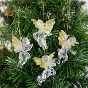 4pcs Transparent Angel with Gold Wings Christmas Tree Ornaments