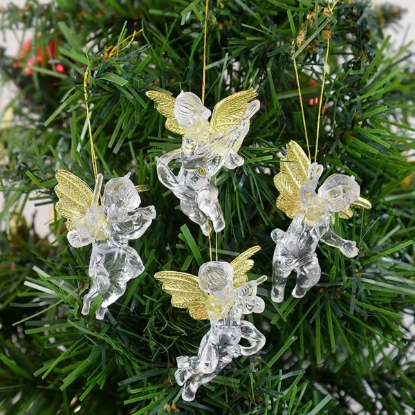 4pcs Transparent Angel with Gold Wings Christmas Tree Ornaments
