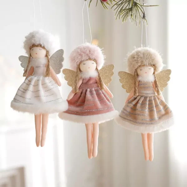 Lovely Pink Plush Christmas Angel Doll Ornaments - Image 2