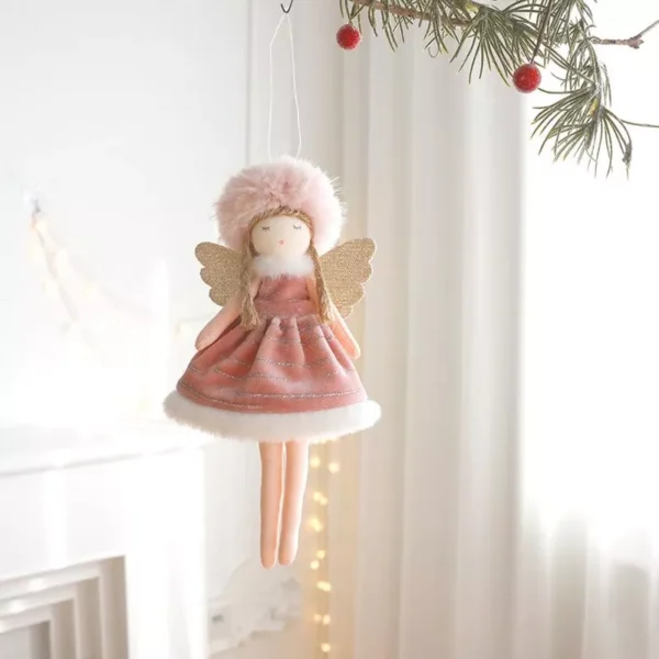 Lovely Pink Plush Christmas Angel Doll Ornaments - Image 4