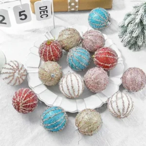 8cm Glitter Christmas Tree Balls - Rose Gold, White & Red Hanging Decorations