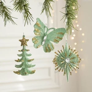 Christmas Green Painted Cone Ball Ornaments – Festive Tree Decorations