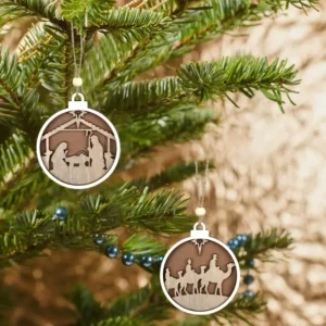 Jesus Nativity Scene Wooden Ornament