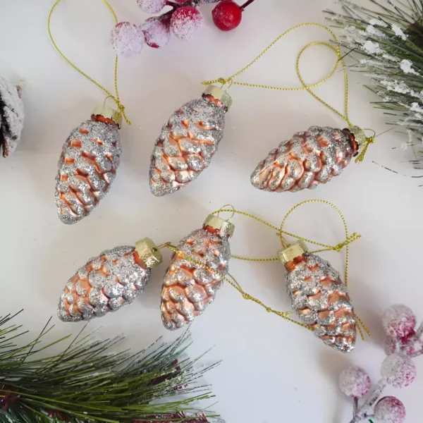 Set of Glass Pinecone & Acorn Christmas Ornaments - Image 4