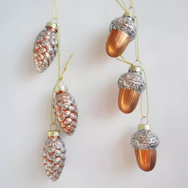 Set of Glass Pinecone & Acorn Christmas Ornaments - Image 5