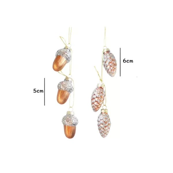 Set of Glass Pinecone & Acorn Christmas Ornaments - Image 6