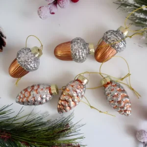 Set of Glass Pinecone & Acorn Christmas Ornaments