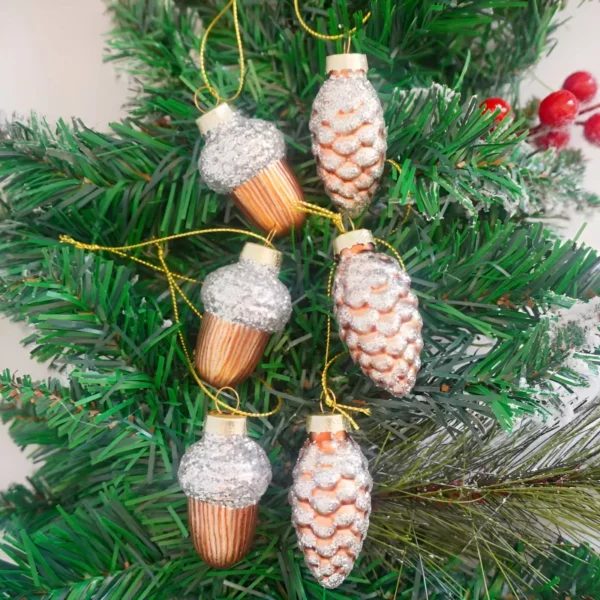 Set of Glass Pinecone & Acorn Christmas Ornaments - Image 3