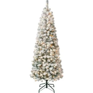 6 ft Pre-Lit Acacia Flocked Medium Christmas Tree with Clear Lights