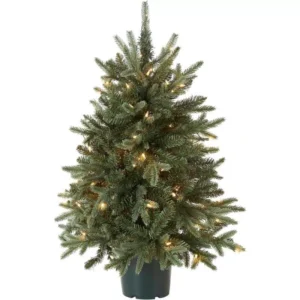 3-Foot Artificial Christmas Tree with White Lights and Decorative Pot