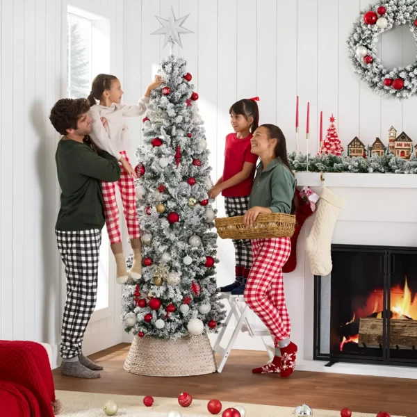 7.5Ft Snow-Flocked Pre-Lit Slim Christmas Tree - Image 4