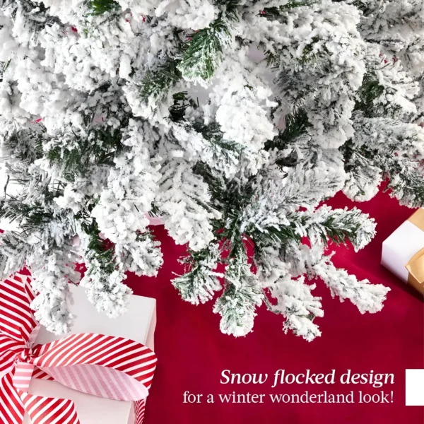7.5Ft Snow-Flocked Pre-Lit Slim Christmas Tree - Image 3