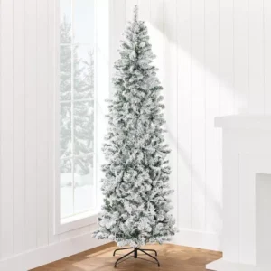 7.5Ft Snow-Flocked Pre-Lit Slim Christmas Tree