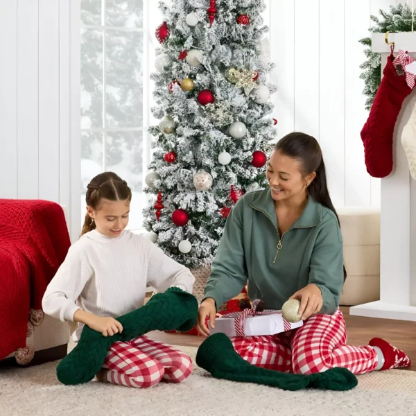 7.5Ft Snow-Flocked Pre-Lit Slim Christmas Tree - Image 2