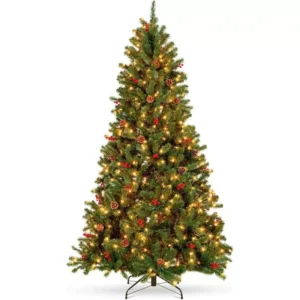 6ft Pre-Lit Artificial Spruce Christmas Tree with Pinecones, Berries, and 250 Lights