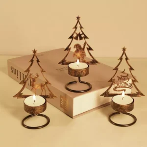 Santa Claus and Christmas Tree Iron Candle Holder - Festive Holiday Decor