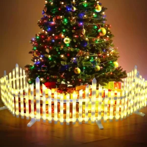 8 Pack Lighted Fence Christmas Tree Decor Picket Fence Lights for Garden