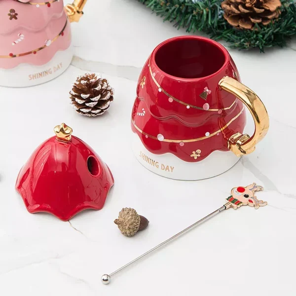 420ml Christmas Tree Ceramic Mug with Lid - Image 6