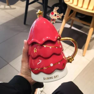 420ml Christmas Tree Ceramic Mug with Lid