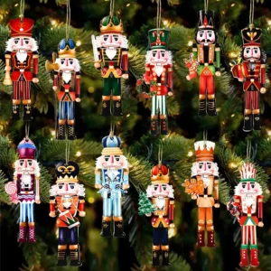 12Pcs Wooden Nutcracker Soldier Ornaments for Christmas Tree Decor