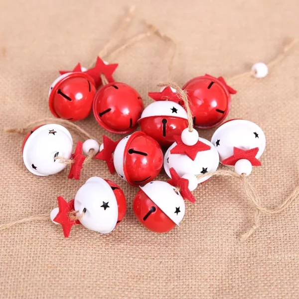 6pcs Christmas Red & White Jingle Bell Tree Ornaments - Image 5