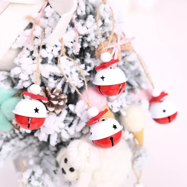 6pcs Christmas Red & White Jingle Bell Tree Ornaments - Image 4